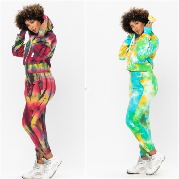 Tie-Dye Two-Piece  Hooded Jogger Set - Picture 2 of 2